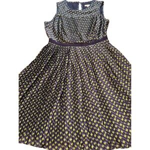 Shoshanna Geometric Print Pleated Midi Dress Navy Blue Green Size 4